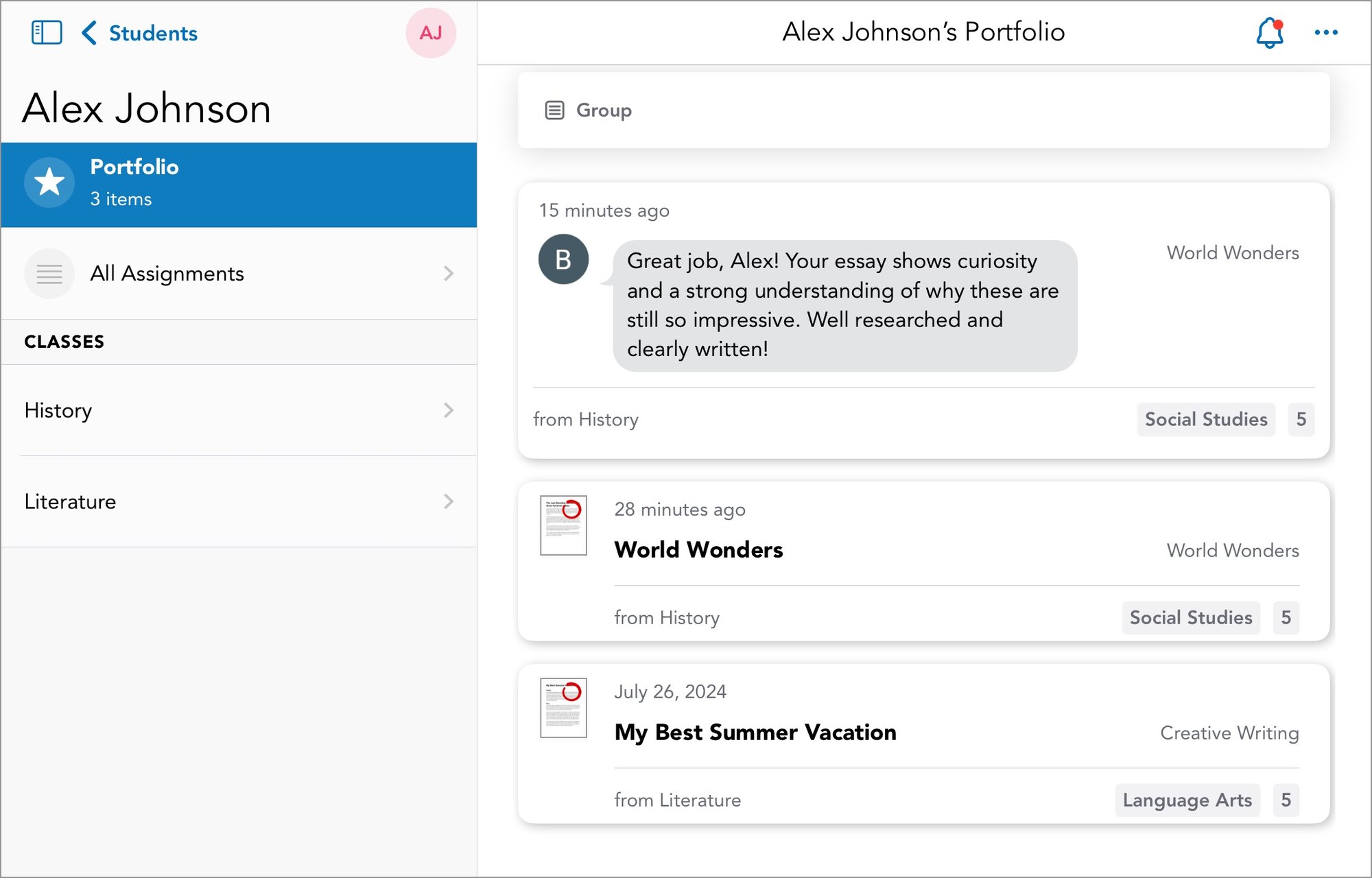 Student Portfolio – Showbie Screenshot